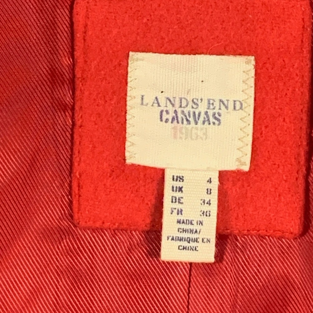 Lands End Pea Coat Womens 4 Red Wool Cashmere Military Jacket Double Breasted - Picture 2 of 14